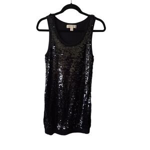Michael Kors Black Sequined Knit Party Dress with Ribbed Trim Women's Size XS
